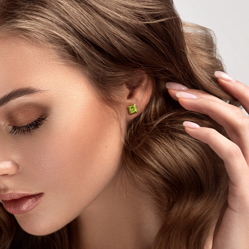3 1/2 CT TGW Square Peridot Stud Earrings in 14k Yellow Gold