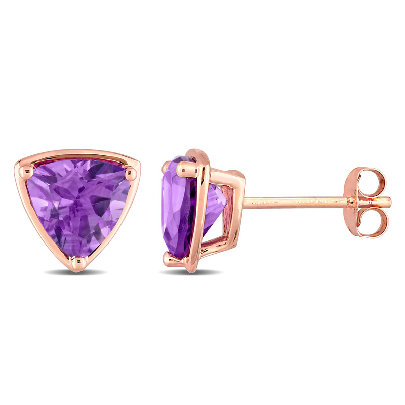 1 7/8 CT TGW Trillion Amethyst Stud Earrings in 14k Rose Gold