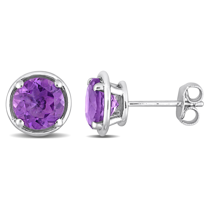 2 5/8 CT TGW Amethyst Bezel Style Stud Earrings in Sterling Silver