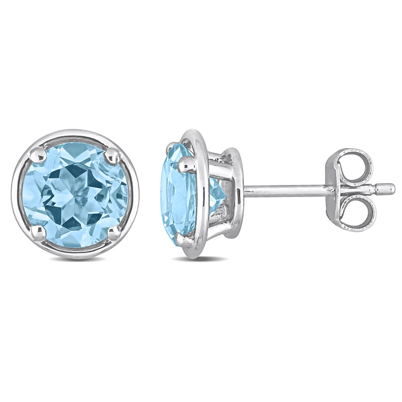 3 1/6 CT TGW Blue Topaz Bezel Style Stud Earrings in Sterling Silver