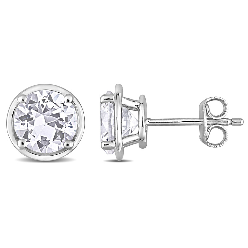 3 1/4 CT TGW Created White Sapphire Bezel Style Stud Earrings in Sterling Silver