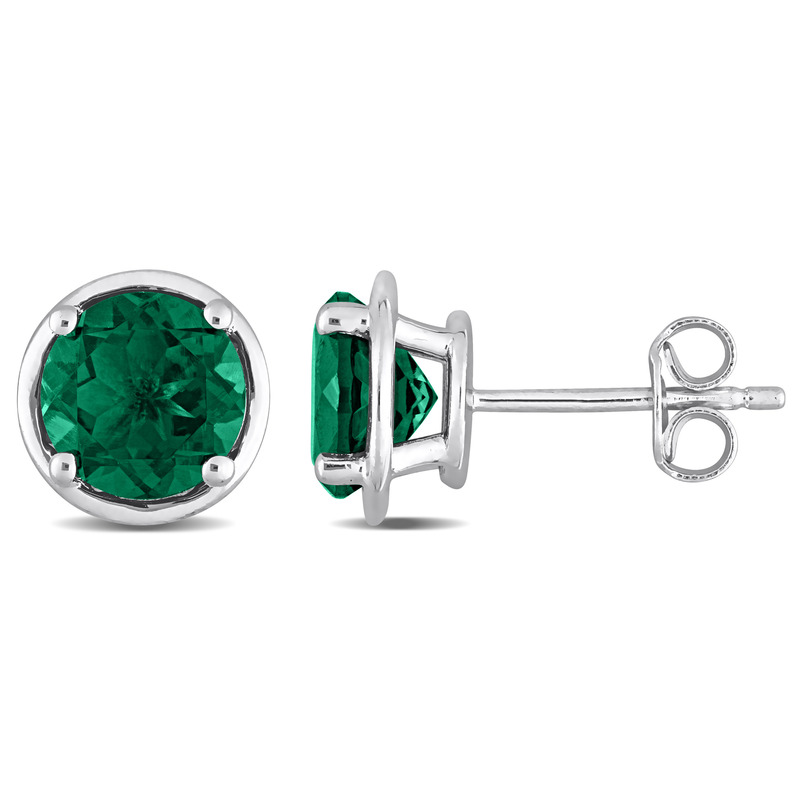 2 1/3 CT TGW Created Emerald Bezel Style Stud Earrings in Sterling Silver