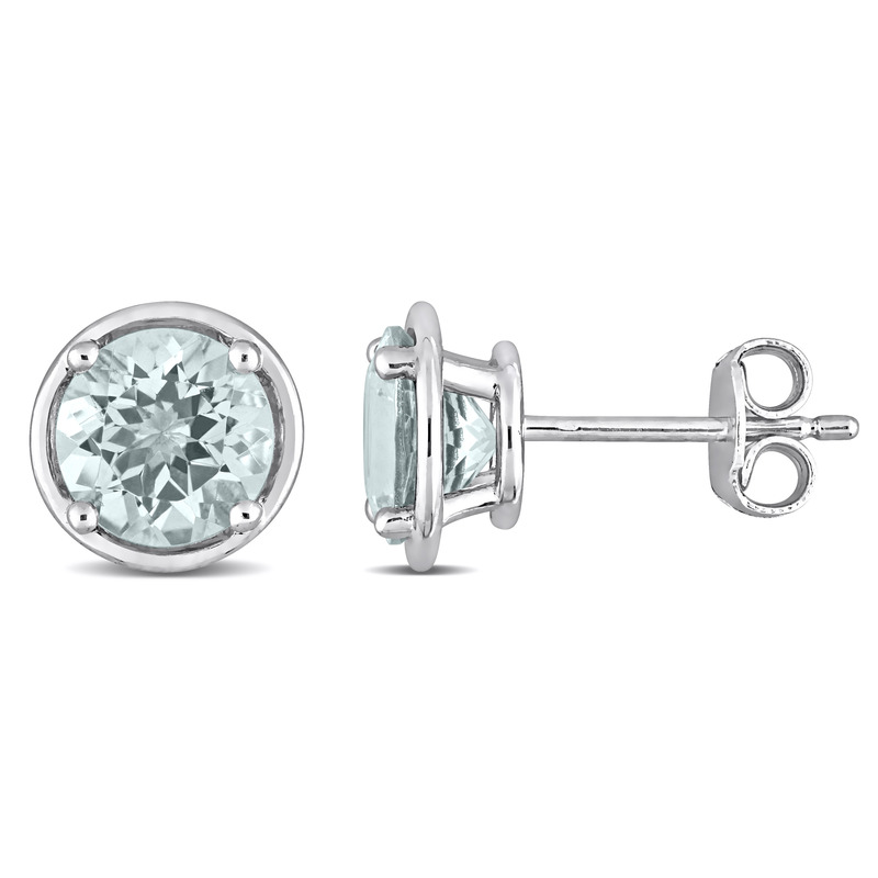 2 1/3 CT TGW Aquamarine Bezel Style Stud Earrings in Sterling Silver