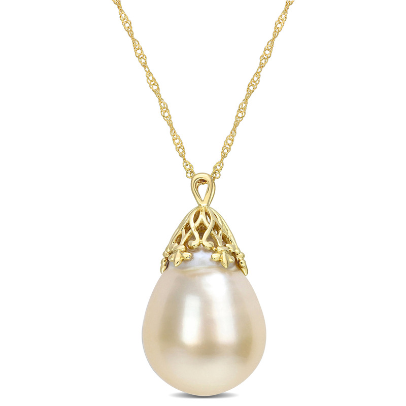 9-10 MM Drop South Sea Cultured Pearl Pendant with Chain in 14k Yellow Gold - 17 in.