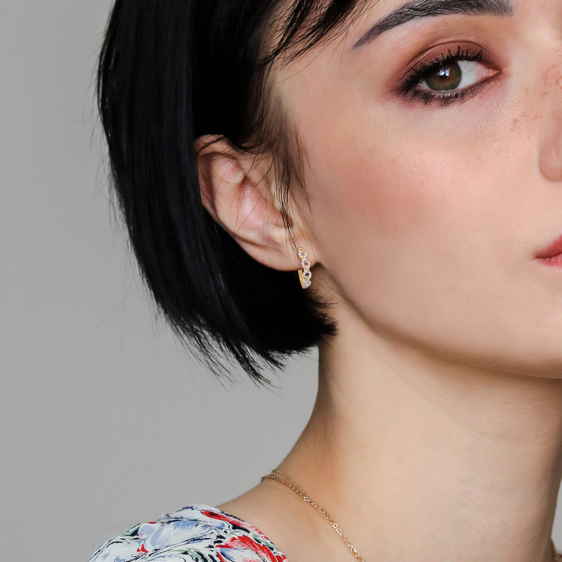 1/3 CT TDW Diamond Link Hoop Earrings in 10k Yellow Gold