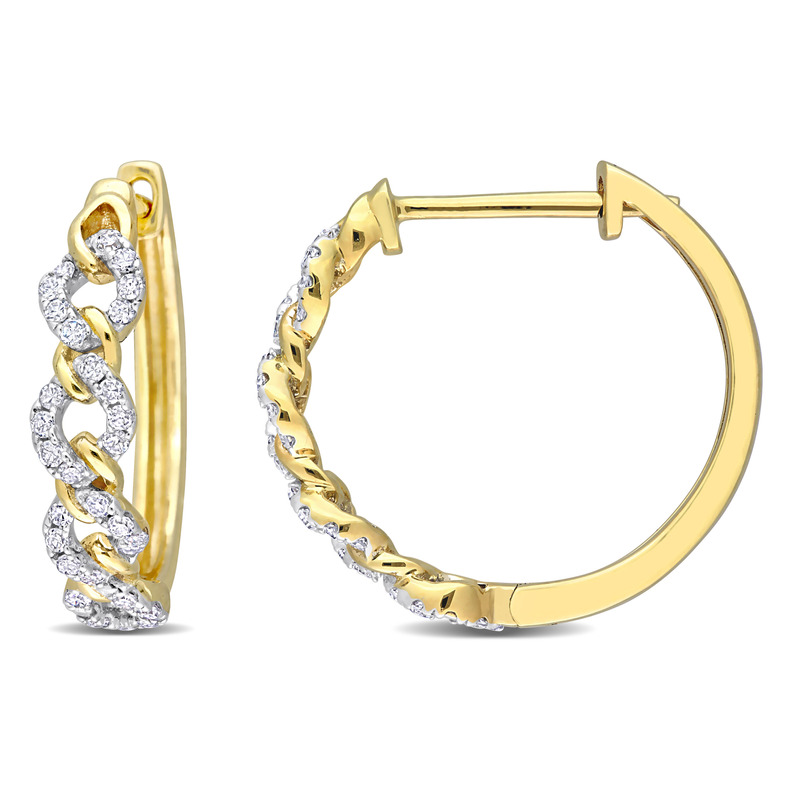 1/3 CT TDW Diamond Link Hoop Earrings in 10k Yellow Gold