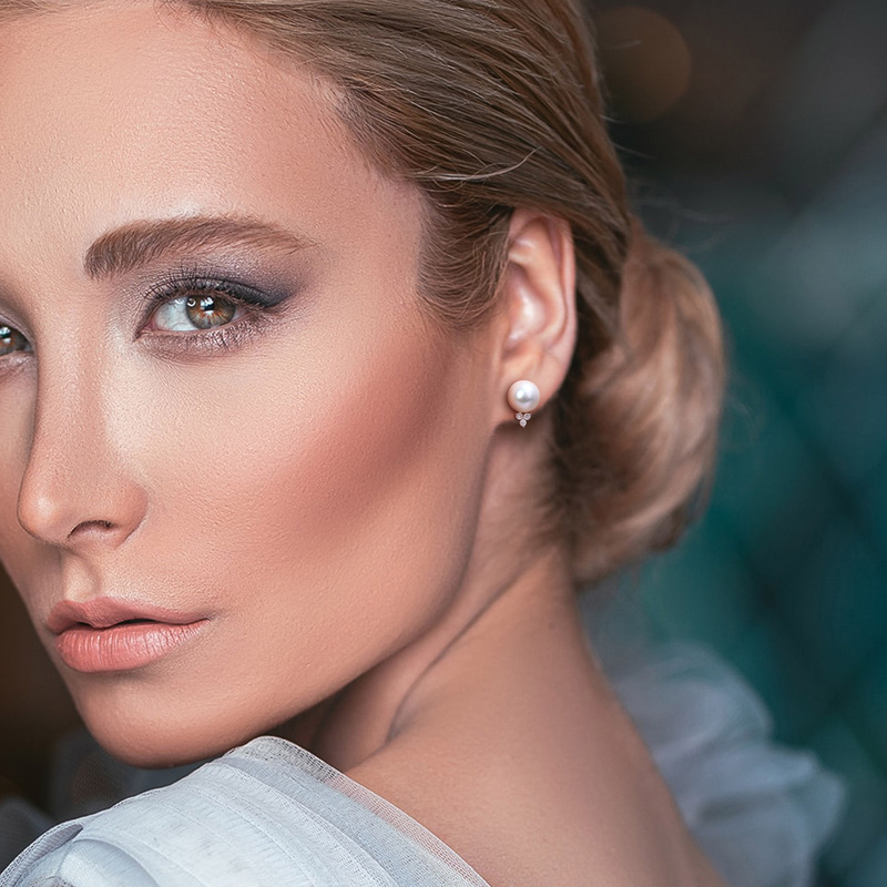 8-8.5 MM Freshwater Cultured Pearl and 1/8 CT TW Diamond Pearl Stud Earrings in Sterling Silver