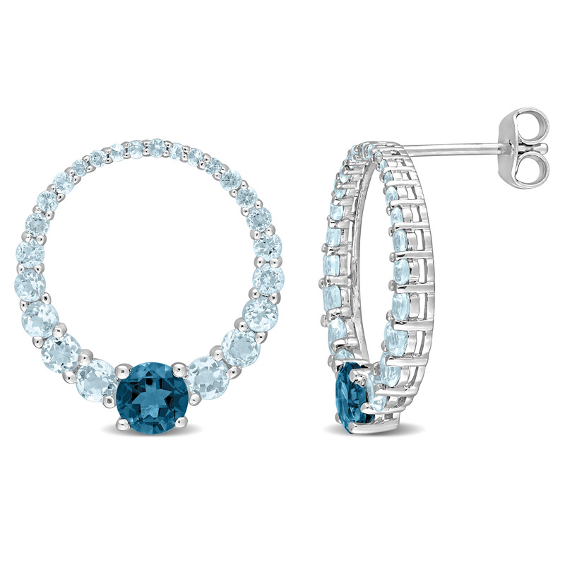 2 3/5 CT TGW Sky Blue Topaz and London Blue Topaz Graduated Open Circle Earrings in Sterling Silver