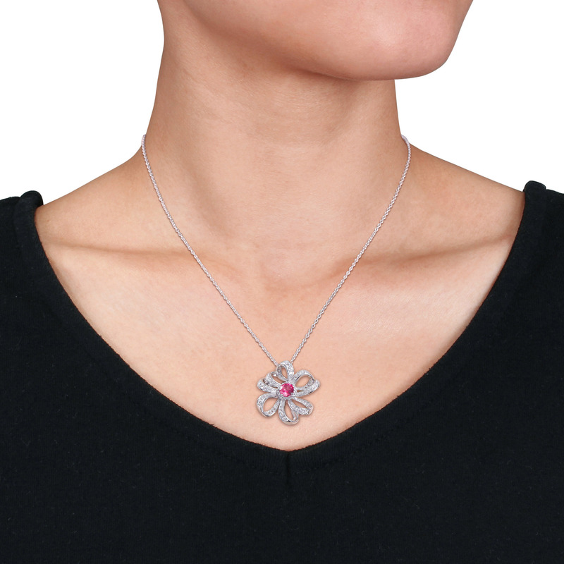 2 3/4 CT TGW Pink Topaz and White Topaz Flower Pendant with Chain in Sterling Silver