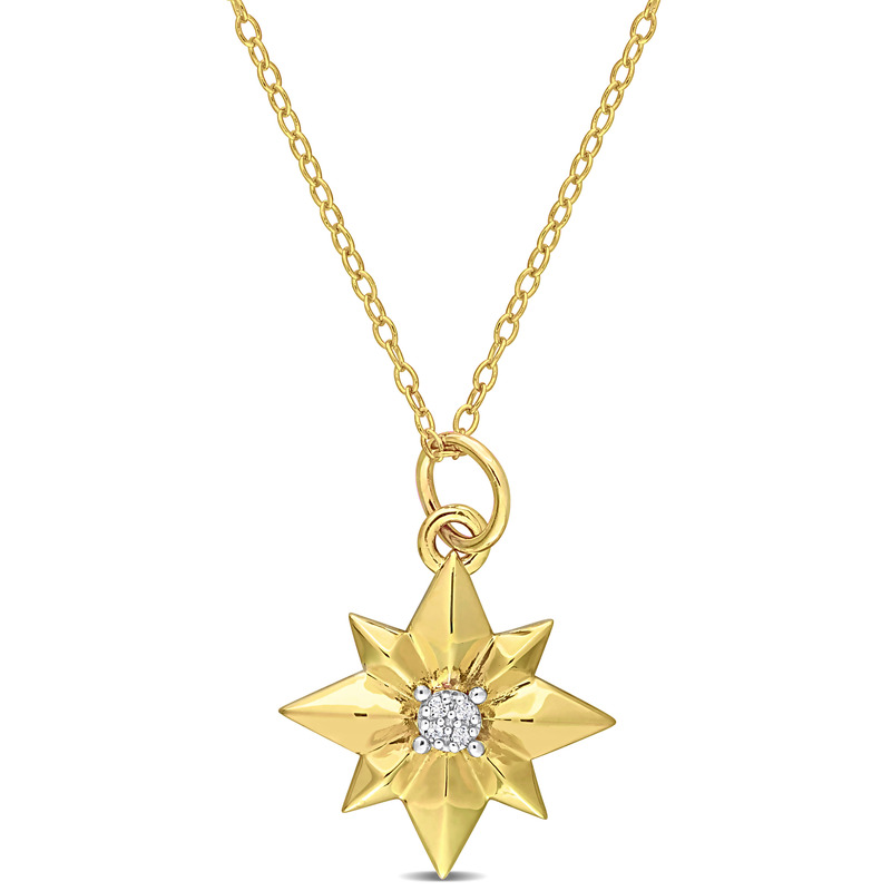 Diamond Accent North Star Charm with Chain in Yellow Plated Sterling Silver