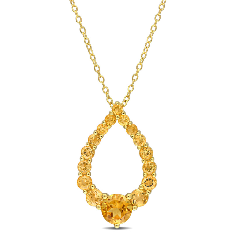 2 CT TGW Citrine, Madeira Citrine and Honey Citrine Graduated Open Teardrop Pendant with Chain in 18k Yellow Gold Plated Sterling Silver