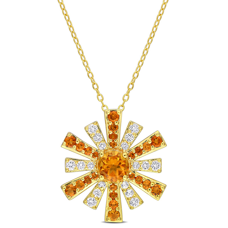 2 CT TGW Madeira Citrine and White Topaz Starburst Pendant with Chain in 18k Yellow Gold Plated Sterling Silver