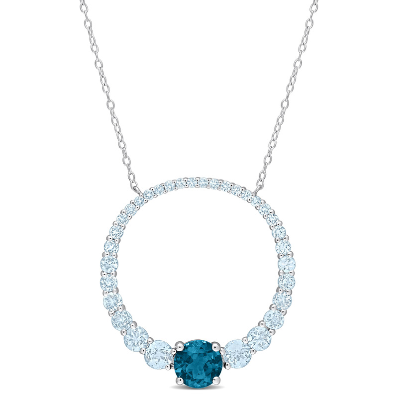 3 7/8 CT TGW Sky Blue Topaz and London Blue Topaz Graduated Open Circle Pendant with Chain in Sterling Silver - 18 in