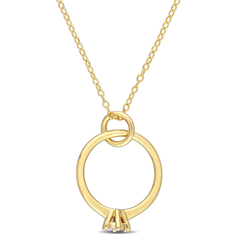 Promise Ring Charm Diamond Accent Pendant with Chain in Yellow Plated Sterling Silver