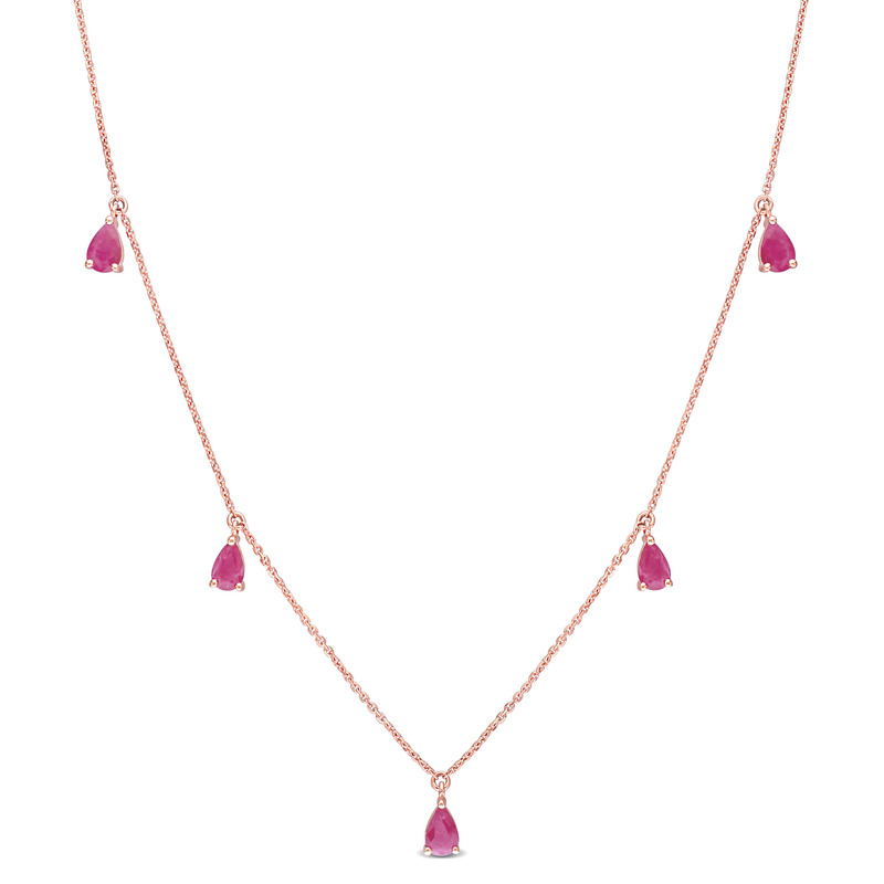 2 1/2 CT TGW Ruby Station Drop Necklace in 14k Rose Gold - 17 in.