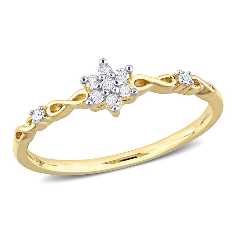 1/10 CT TW Diamond Floral Promise Ring in Yellow Plated Sterling Silver