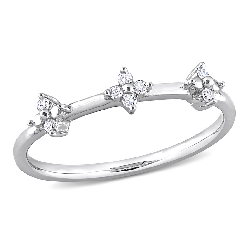 1/10 CT TW Diamond Floral Promise Ring in Sterling Silver