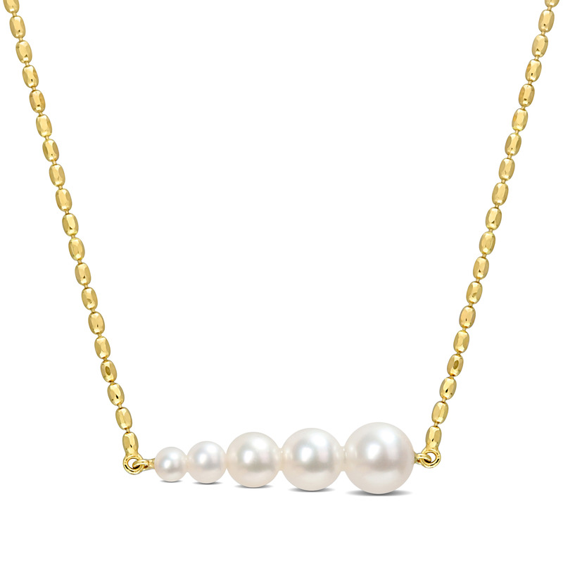 Freshwater Cultured Pearl Graduated Bar necklace in 18k Yellow Gold Plated Sterling Silver