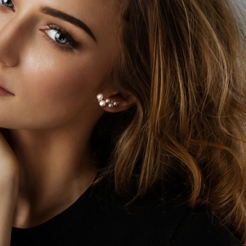 Freshwater Cultured Pearl and 1/4 CT TGW White Topaz Climber Earrings in Yellow Gold Plated Sterling Silver