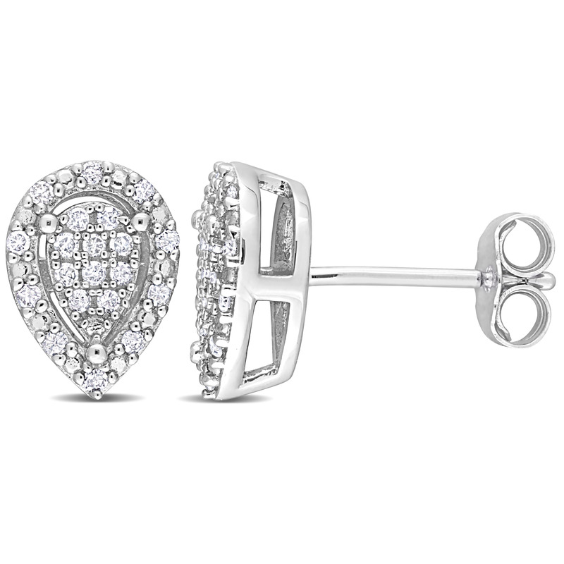 1/5 CT TDW Diamond Halo Teardrop Earrings in Sterling Silver