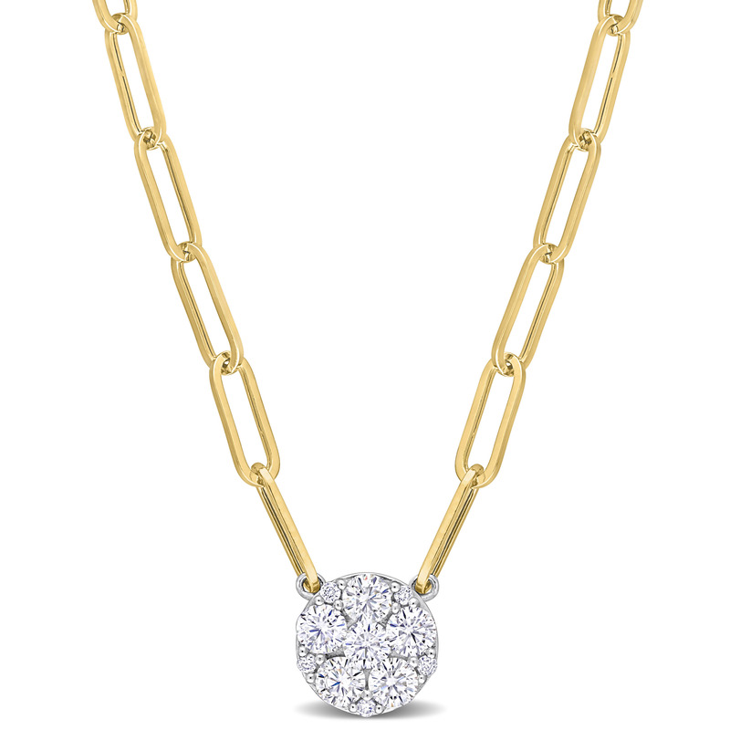 1 CT Diamond TW Cluster Pendant 16" Necklace in 2-Tone 14k White & Yellow Gold