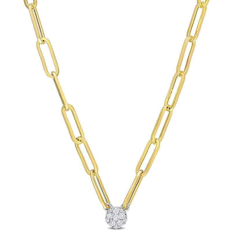 1/10 CT Diamond TW Cluster Pendant 16" Necklace in 2-Tone 14k White & Yellow Gold