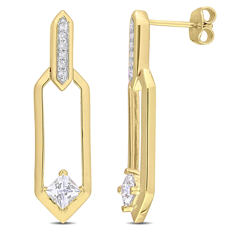 1 CT TGW White Topaz Dangle Earrings in Yellow Plated Sterling Silver
