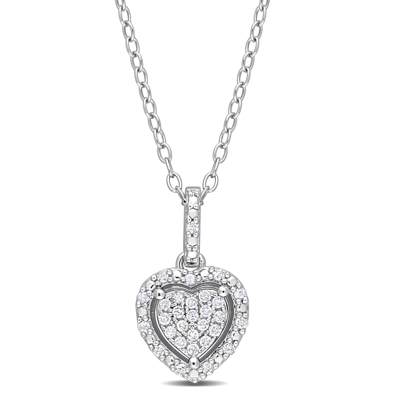 1/6 CT TW Diamond Halo Heart Pendant with Chain in Sterling Silver - 18 in.