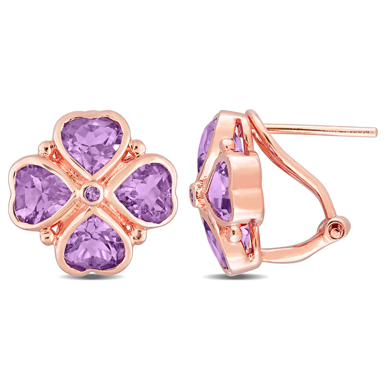 3 1/4 CT TGW Rose de France Clover Earrings in Rose Plated Sterling Silver