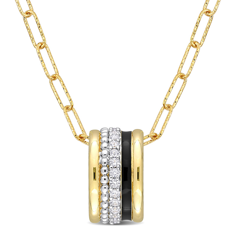 4/5 CT TGW Created White Sapphire Multi-Textured Circular Pendant with Chain in Yellow Plated Sterling Silver - 18 in.