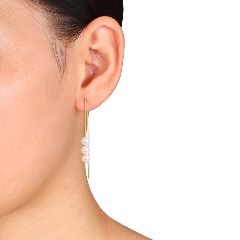 6 - 6.5 MM Freshwater Cultured Pearl Threader Earrings in 10k Yellow Gold