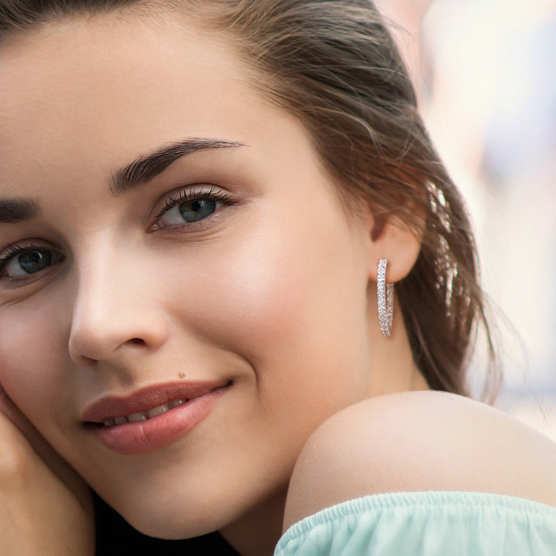 6 7/8 CT TGW Created White Sapphire Inside-Outside Hoop Earrings in Sterling Silver