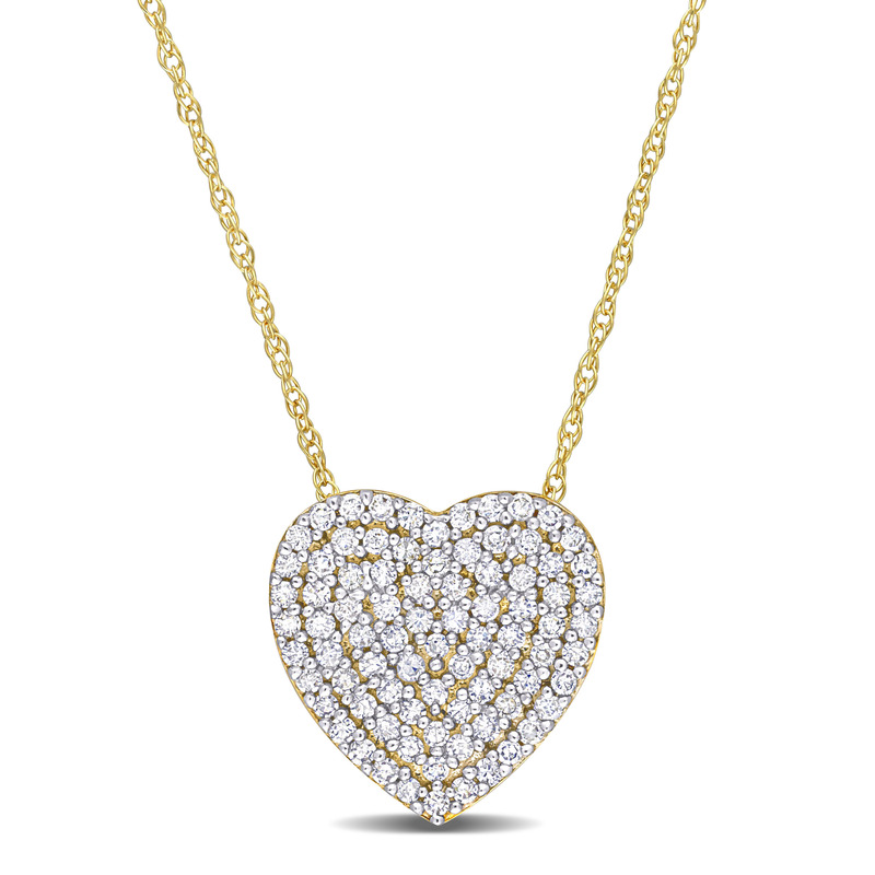 1/4 CT TDW Diamond Heart Cluster Pendant with Chain in 10k Yellow Gold