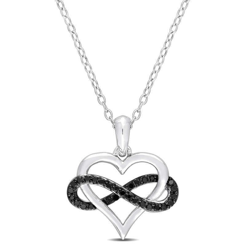 1/6 CT TW Black Diamond Heart and Infinity Pendant in Black Rhodium Plated Sterling Silver - 18 in.