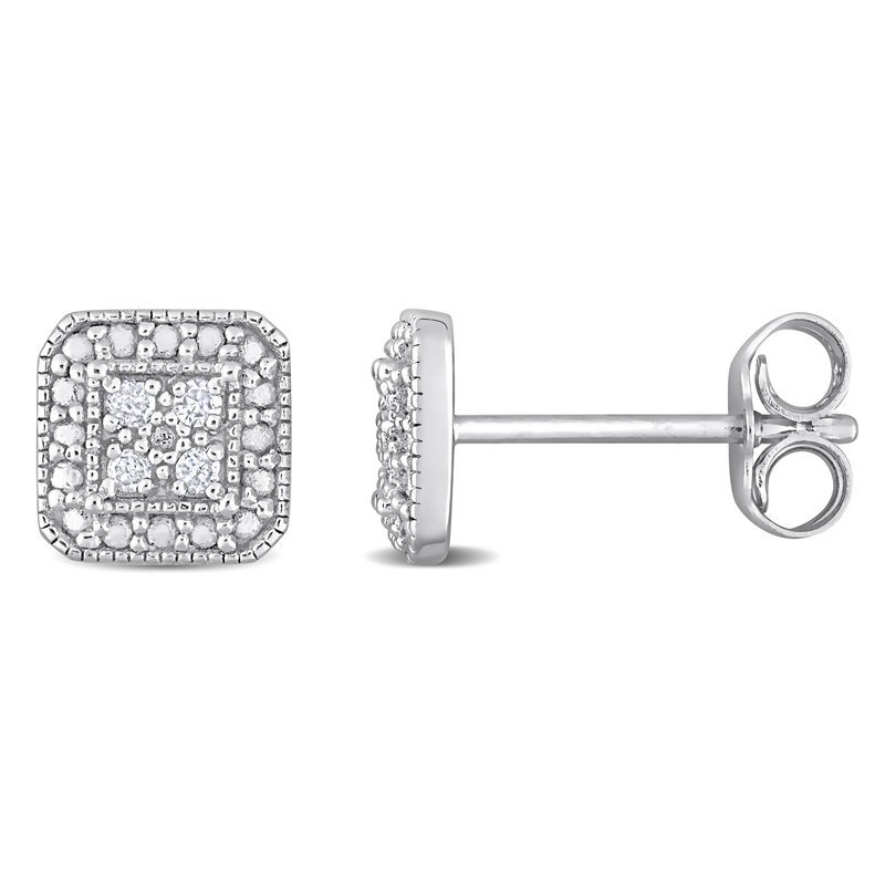 1/10 CT TW Diamond Square Cluster Stud Earrings in Sterling Silver