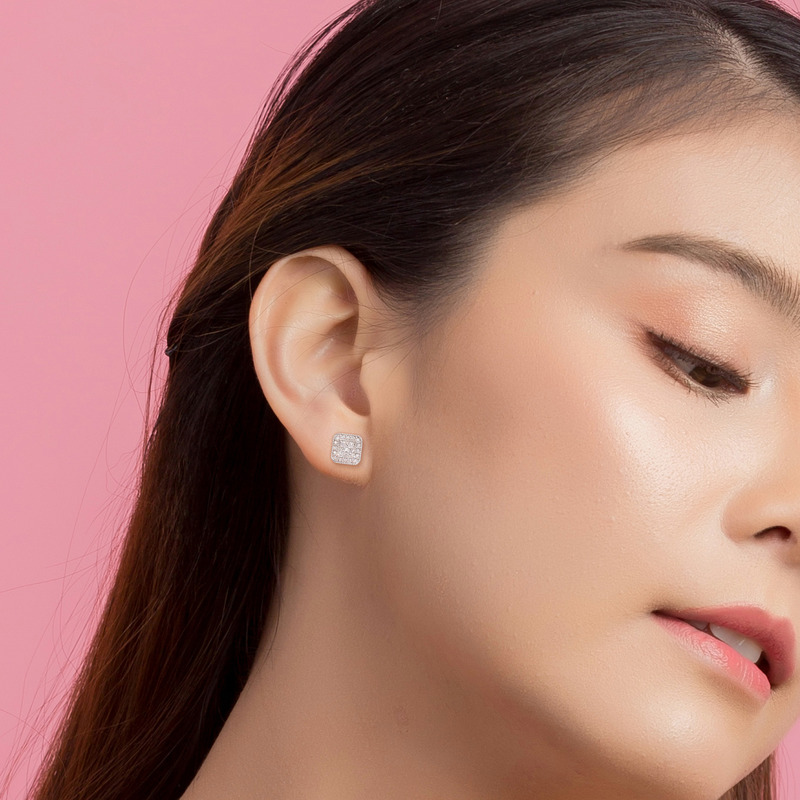 1/10 CT TW Diamond Square Cluster Stud Earrings in Sterling Silver