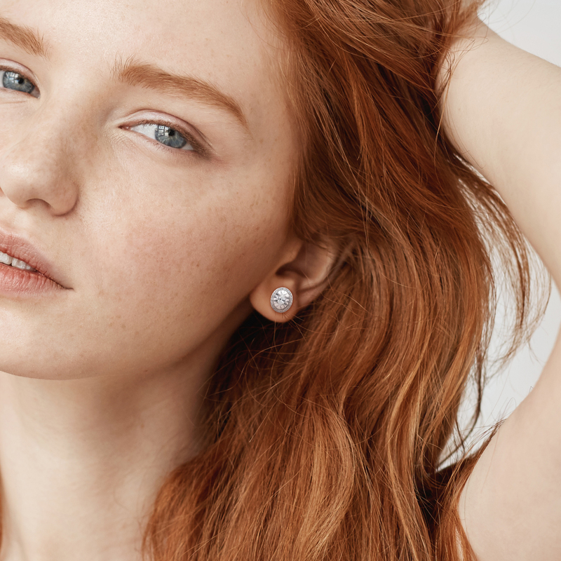 1/2 CT TW Oval and Round Diamond Stud Earrings in 14k White Gold