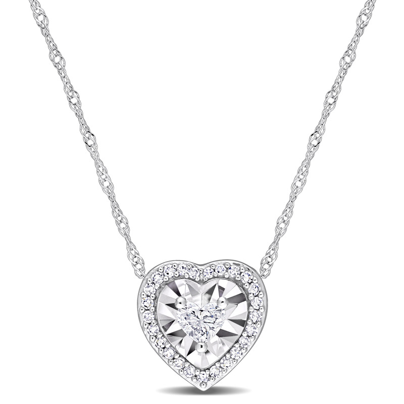 1/4 CT Heart and Round Diamonds TW Fashion 17" Necklace in 14k White Gold