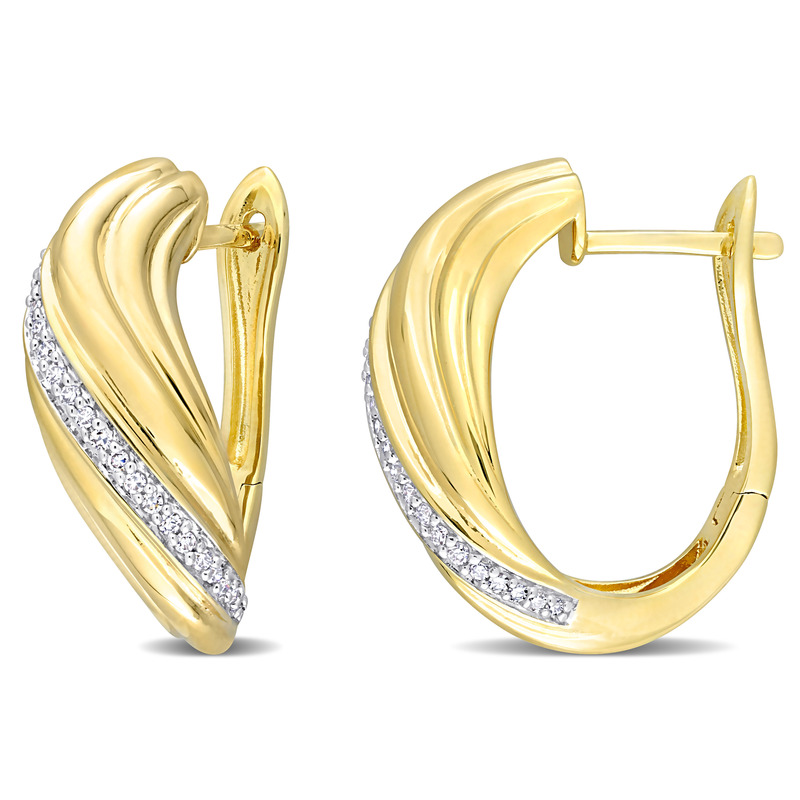 1/5 CT TDW Diamond Swirl Design Hoop Earrings in 14k Yellow Gold