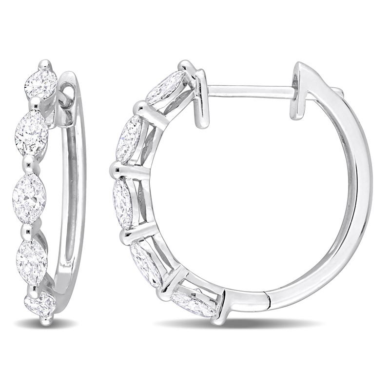1 1/3 CT TDW Marquise Diamond Hoop Earrings in 14k White Gold GH I1