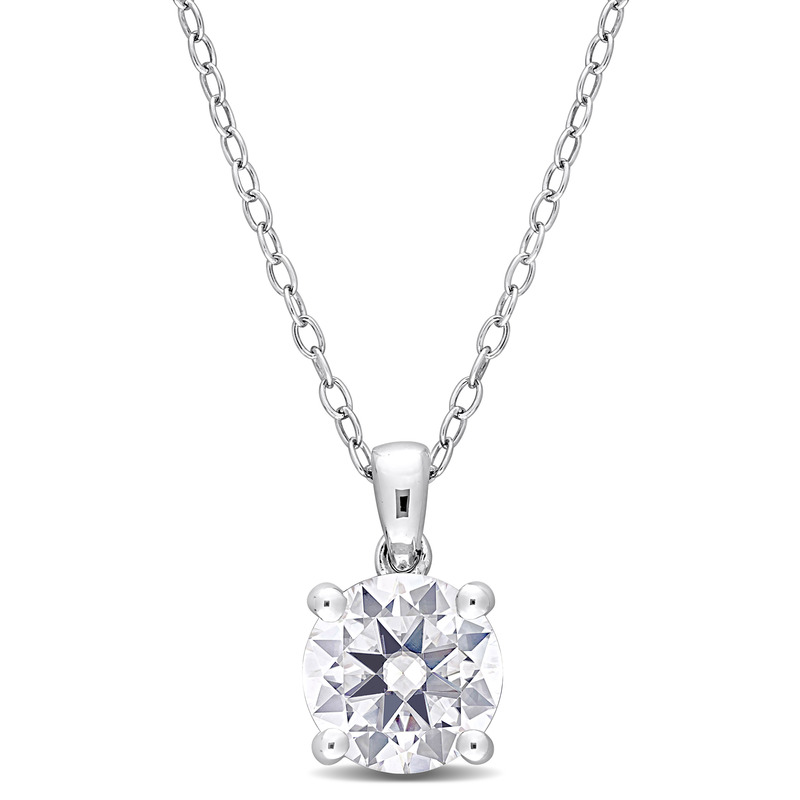 1 4/5 CT DEW Created Moissanite Solitaire Pendant with Chain in Sterling Silver - 18 in.