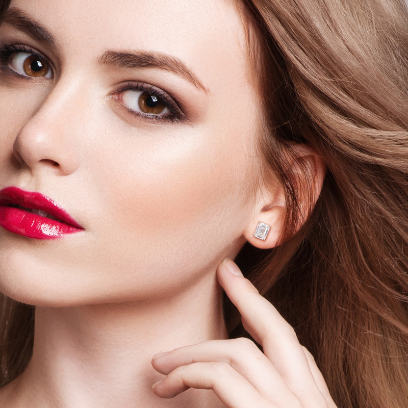 4 4/5 CT TGW Emerald Cut Created Moissanite Stud Earrings in Sterling Silver