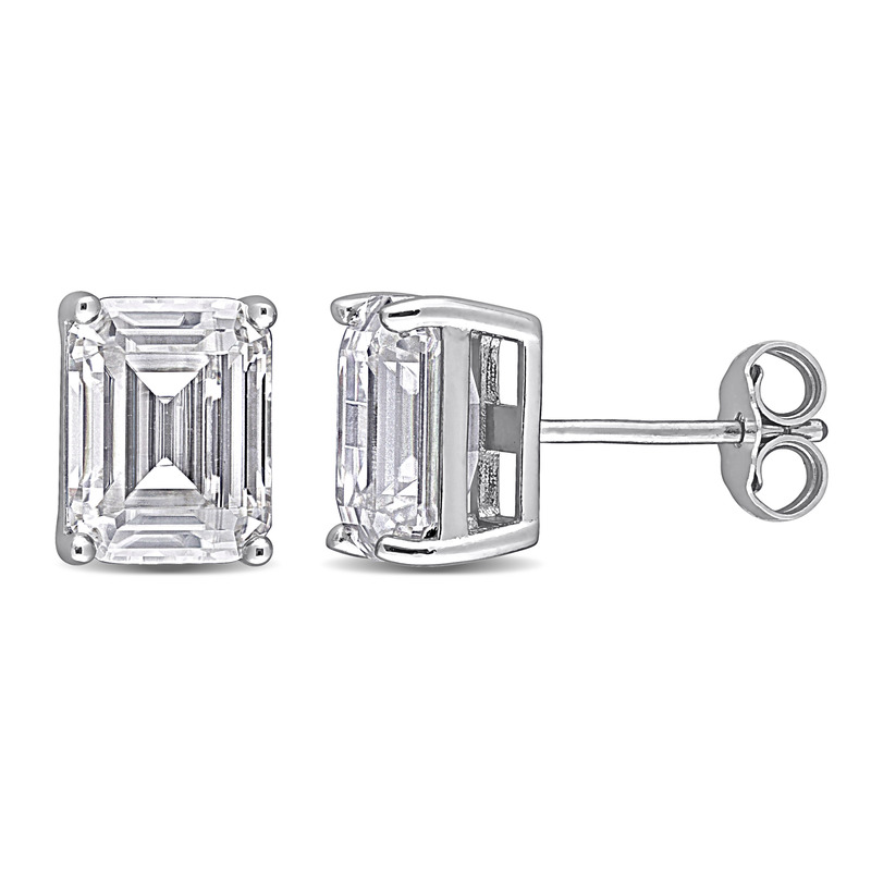 4 4/5 CT TGW Emerald Cut Created Moissanite Stud Earrings in Sterling Silver