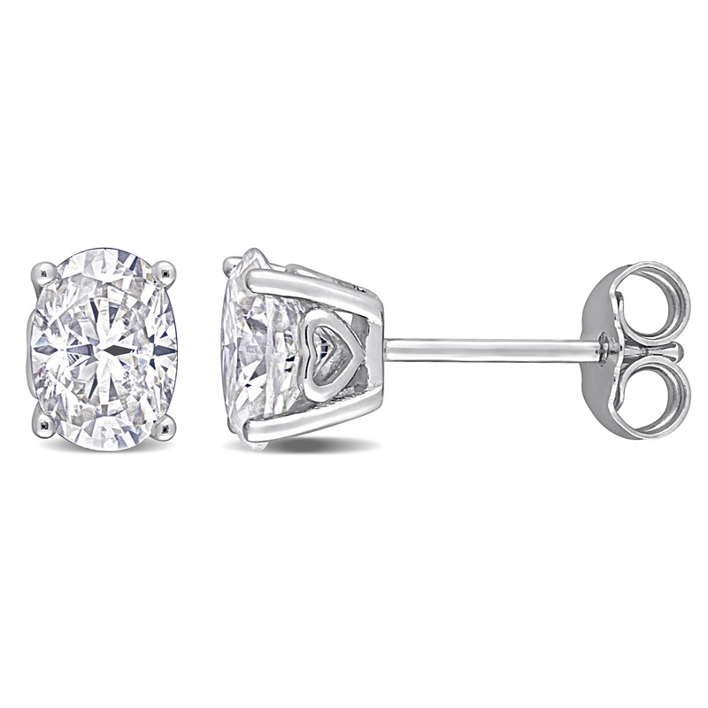 2 CT TGW Oval Created Moissanite Stud Earrings in Sterling Silver