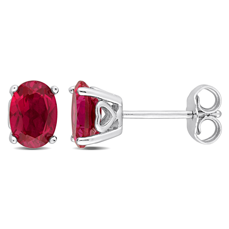 2 1/2 CT TGW Oval Created Ruby Stud Earrings in Sterling Silver