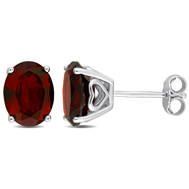 4 3/8 CT TGW Oval Garnet Stud Earrings with Heart Design in Sterling Silver