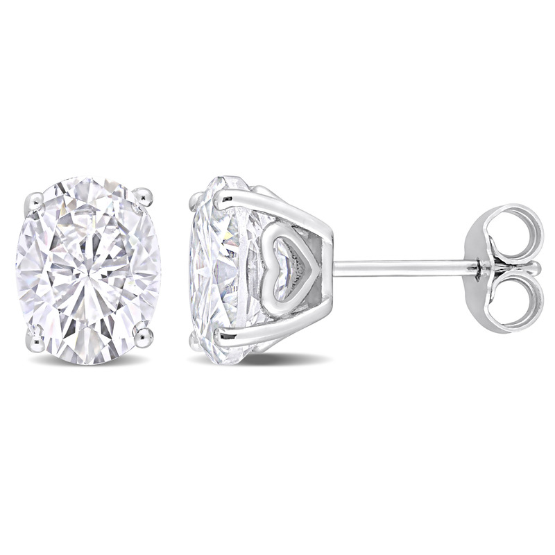4 1/2 CT TGW Oval White Topaz Stud Earrings with Heart Design in Sterling Silver