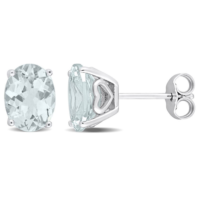 3 CT TGW Oval Aquamarine Stud Earrings with Heart Design in Sterling Silver