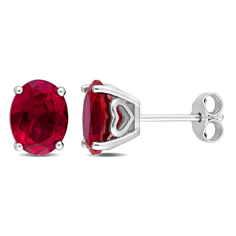 5 7/8 CT TGW Oval Created Ruby Stud Earrings in Sterling Silver