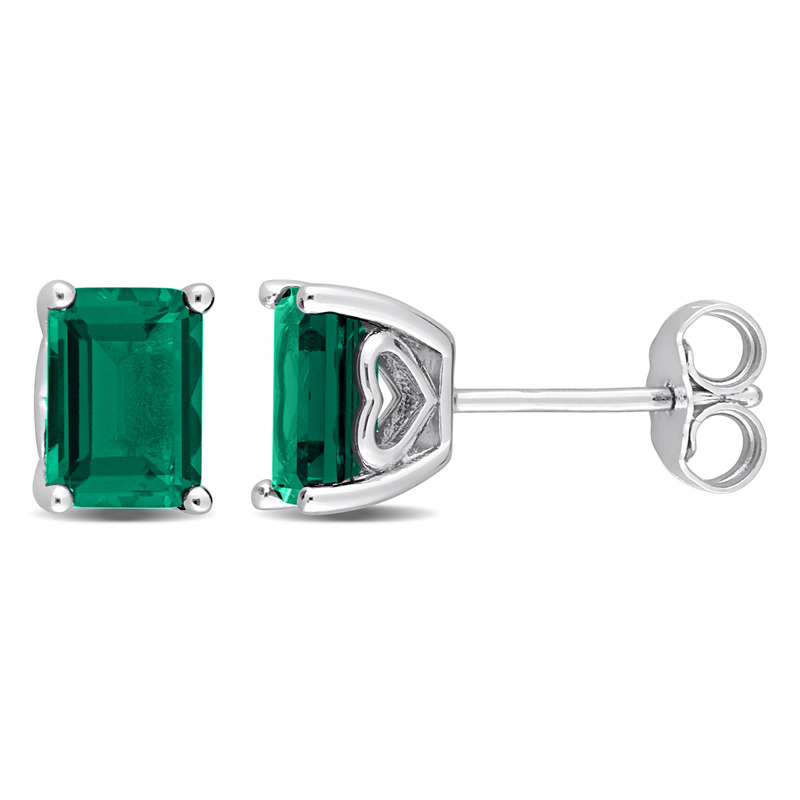 1 4/5 CT TGW Octagon Created Emerald Stud Earrings in Sterling Silver